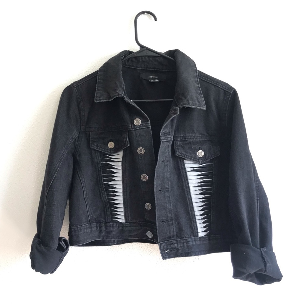 Black Jean Jacket with Cloth Detailing